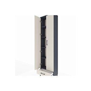 Arges Dolap 5 Raflı Tek Çekmeceli 2 Kapaklı 60x30x221 Antrasit-aytaşı