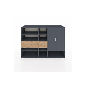 Kronos Dolap 10 Raflı 2 Çekmeceli 2 Kapaklı 220x59x163 Antrasit-antrasit/çam
