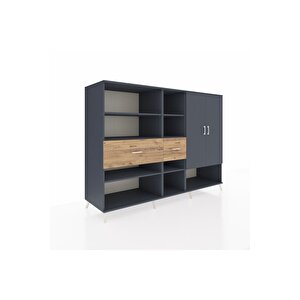 Kronos Dolap 10 Raflı 2 Çekmeceli 2 Kapaklı 220x59x163 Antrasit-antrasit/çam