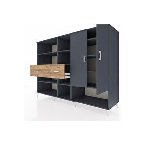 Kronos Dolap 10 Raflı 2 Çekmeceli 2 Kapaklı 220x59x163 Antrasit-antrasit/çam