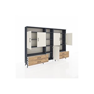 Arges Dolap 12 Raflı 4 Çekmeceli 5 Kapaklı 220x30x163 Antrasit-aytaşı/çam