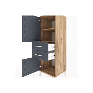 Hyperion Dolap 2 Raflı 2 Çekmeceli 2 Kapaklı 44x44x134 Çam-antrasit