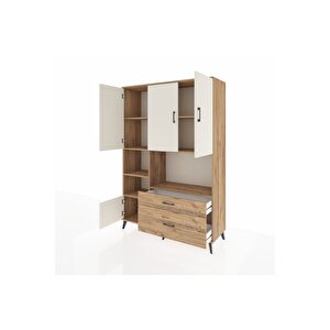 Hyperion Dolap 7 Raflı 2 Çekmeceli 5 Kapaklı 132x44x195 Çam-aytaşı/çam