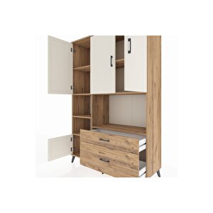 Hyperion Dolap 7 Raflı 2 Çekmeceli 5 Kapaklı 132x44x195 Çam-aytaşı/çam