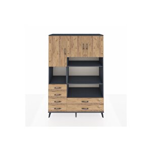 Hyperion Gardrop 9 Raflı 6 Çekmeceli 3 Kapaklı 132x44x195 Antrasit-çam