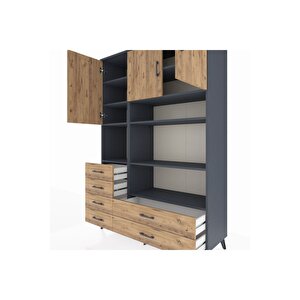 Hyperion Gardrop 9 Raflı 6 Çekmeceli 3 Kapaklı 132x44x195 Antrasit-çam