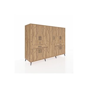 Kronos Dolap 12 Raflı 2 Çekmeceli 8 Kapaklı 220x59x163 Çam-çam