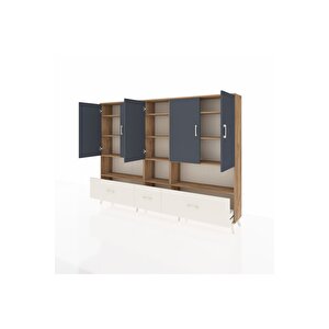 Arges Dolap 12 Raflı 3 Çekmeceli 5 Kapaklı 220x30x163 Çam-antrasit/aytaşı