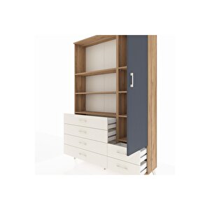 Arges Dolap 7 Raflı 6 Çekmeceli Tek Kapaklı  132x30x195 Çam-antrasit/aytaşı