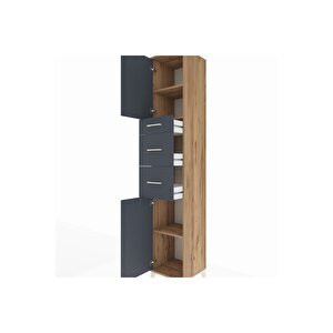 Hyperion Dolap 3 Raflı 3 Çekmeceli 2 Kapaklı 44x44x243 Çam-antrasit