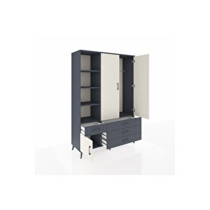 Hyperion Dolap 5 Raflı 4 Çekmeceli Tek Askılı 132x44x195 Antrasit-aytaşı/antrasit