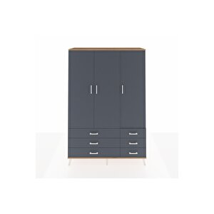 Hyperion Gardrop 5 Raflı 6 Çekmeceli Tek Askılı 132x44x195 Çam-antrasit