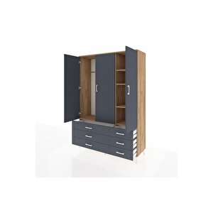 Hyperion Gardrop 5 Raflı 6 Çekmeceli Tek Askılı 132x44x195 Çam-antrasit