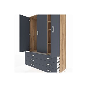 Hyperion Gardrop 5 Raflı 6 Çekmeceli Tek Askılı 132x44x195 Çam-antrasit