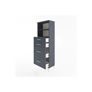 Arges Dolap 2 Raflı 4 Çekmeceli 60x30x163 Antrasit-antrasit