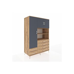 Kronos Dolap 8 Raflı 6 Çekmeceli 3 Kapaklı 132x59x195 Çam-antrasit/çam