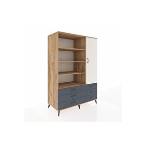 Kronos Dolap 8 Raflı 6 Çekmeceli Tek Kapaklı  132x59x195 Çam-aytaşı/antrasit