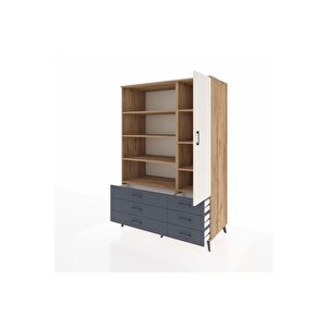 Kronos Dolap 8 Raflı 6 Çekmeceli Tek Kapaklı  132x59x195 Çam-aytaşı/antrasit