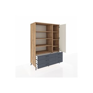 Kronos Dolap 8 Raflı 6 Çekmeceli Tek Kapaklı  132x59x195 Çam-aytaşı/antrasit