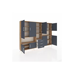 Arges Dolap 13 Raflı 3 Çekmeceli 9 Kapaklı 220x30x163 Çam-antrasit