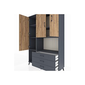 Hyperion Dolap 6 Raflı 3 Çekmeceli 3 Kapaklı 132x44x195 Antrasit-çam/antrasit