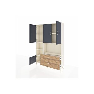 Arges Dolap 7 Raflı 2 Çekmeceli 5 Kapaklı 132x30x195 Aytaşı-antrasit/çam