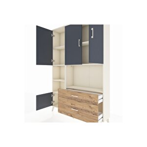 Arges Dolap 7 Raflı 2 Çekmeceli 5 Kapaklı 132x30x195 Aytaşı-antrasit/çam