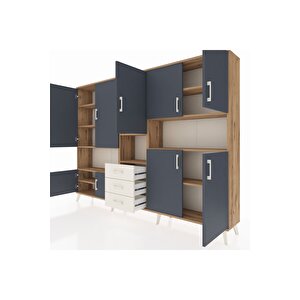 Arges Dolap 13 Raflı 3 Çekmeceli 9 Kapaklı 220x30x163 Çam-antrasit/aytaşı