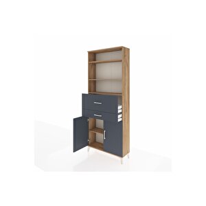 Arges Dolap 4 Raflı 2 Çekmeceli 2 Kapaklı 88x30x221 Çam-antrasit