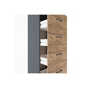 Hyperion Dolap Tek Raflı 4 Çekmeceli 60x44x182 Antrasit-çam