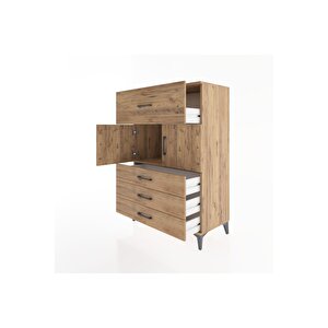 Hyperion Dolap Tek Raflı 4 Çekmeceli 2 Kapaklı 88x44x134 Çam-çam