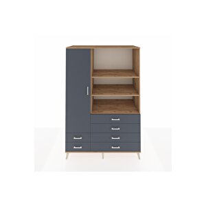 Kronos Dolap 7 Raflı 6 Çekmeceli Tek Kapaklı  132x59x195 Çam-antrasit/antrasit