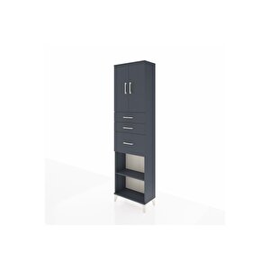 Arges Dolap 3 Raflı 3 Çekmeceli 2 Kapaklı 60x30x221 Antrasit-antrasit