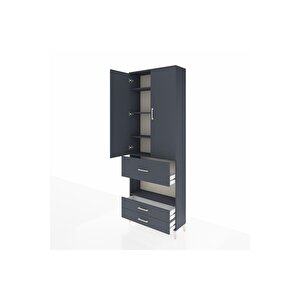 Arges Dolap 5 Raflı 3 Çekmeceli 2 Kapaklı 88x30x243 Antrasit-antrasit