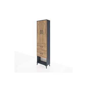 Arges Dolap 2 Raflı 2 Çekmeceli Tek Askılı 60x30x221 Antrasit-çam