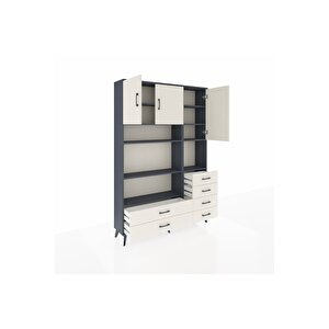 Arges Gardrop 9 Raflı 6 Çekmeceli 3 Kapaklı 132x30x195 Antrasit-aytaşı