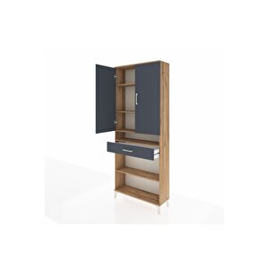 Arges Dolap 5 Raflı Tek Çekmeceli 2 Kapaklı 88x30x221 Çam-antrasit