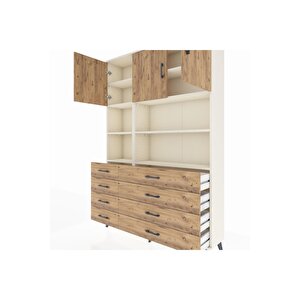 Arges Gardrop 8 Raflı 8 Çekmeceli 3 Kapaklı 132x30x195 Aytaşı-çam