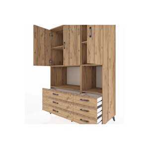 Kronos Dolap 6 Raflı 6 Çekmeceli 3 Kapaklı 132x59x195 Çam-çam/çam