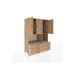 Kronos Dolap 6 Raflı 6 Çekmeceli 3 Kapaklı 132x59x195 Çam-çam/çam