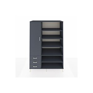 Kronos Dolap 9 Raflı 3 Çekmeceli 3 Kapaklı 132x59x195 Antrasit-antrasit/antrasit