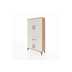 Arges Dolap 3 Raflı Tek Çekmeceli 4 Kapaklı 88x30x163 Çam-aytaşı
