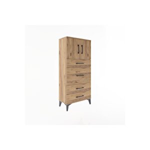 Arges Dolap Tek Raflı 4 Çekmeceli 2 Kapaklı 60x30x134 Çam-çam