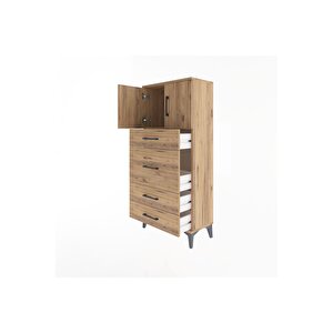 Arges Dolap Tek Raflı 4 Çekmeceli 2 Kapaklı 60x30x134 Çam-çam