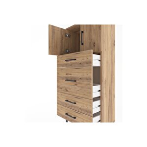 Arges Dolap Tek Raflı 4 Çekmeceli 2 Kapaklı 60x30x134 Çam-çam