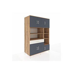 Kronos Dolap 10 Raflı Tek Çekmeceli 6 Kapaklı 132x59x195 Çam-antrasit/aytaşı