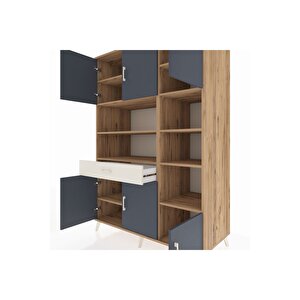 Kronos Dolap 10 Raflı Tek Çekmeceli 6 Kapaklı 132x59x195 Çam-antrasit/aytaşı