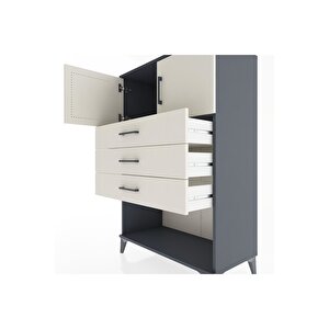 Hyperion Dolap Tek Raflı 3 Çekmeceli 2 Kapaklı 88x44x134 Antrasit-aytaşı