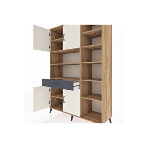 Hyperion Dolap 10 Raflı Tek Çekmeceli 4 Kapaklı 132x44x195 Çam-aytaşı/antrasit