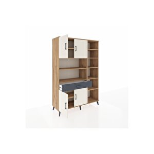 Hyperion Dolap 10 Raflı Tek Çekmeceli 4 Kapaklı 132x44x195 Çam-aytaşı/antrasit